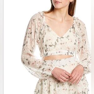 70/21 floral cropped blouse new sz large